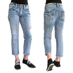 Silver Jeans Co. Suki Mid Rise Ripped  Curvy Slim Bootcut Women’s Sz. 28 Jeans